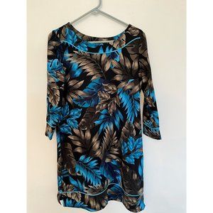 Land's End Women's Floral, Stretchy Sheath,  Elbow Sleeve  Dress-Size 10-12